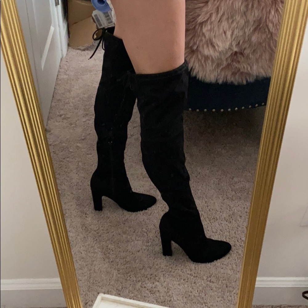 Unisa OTK Black Lace Up Heeled Boots